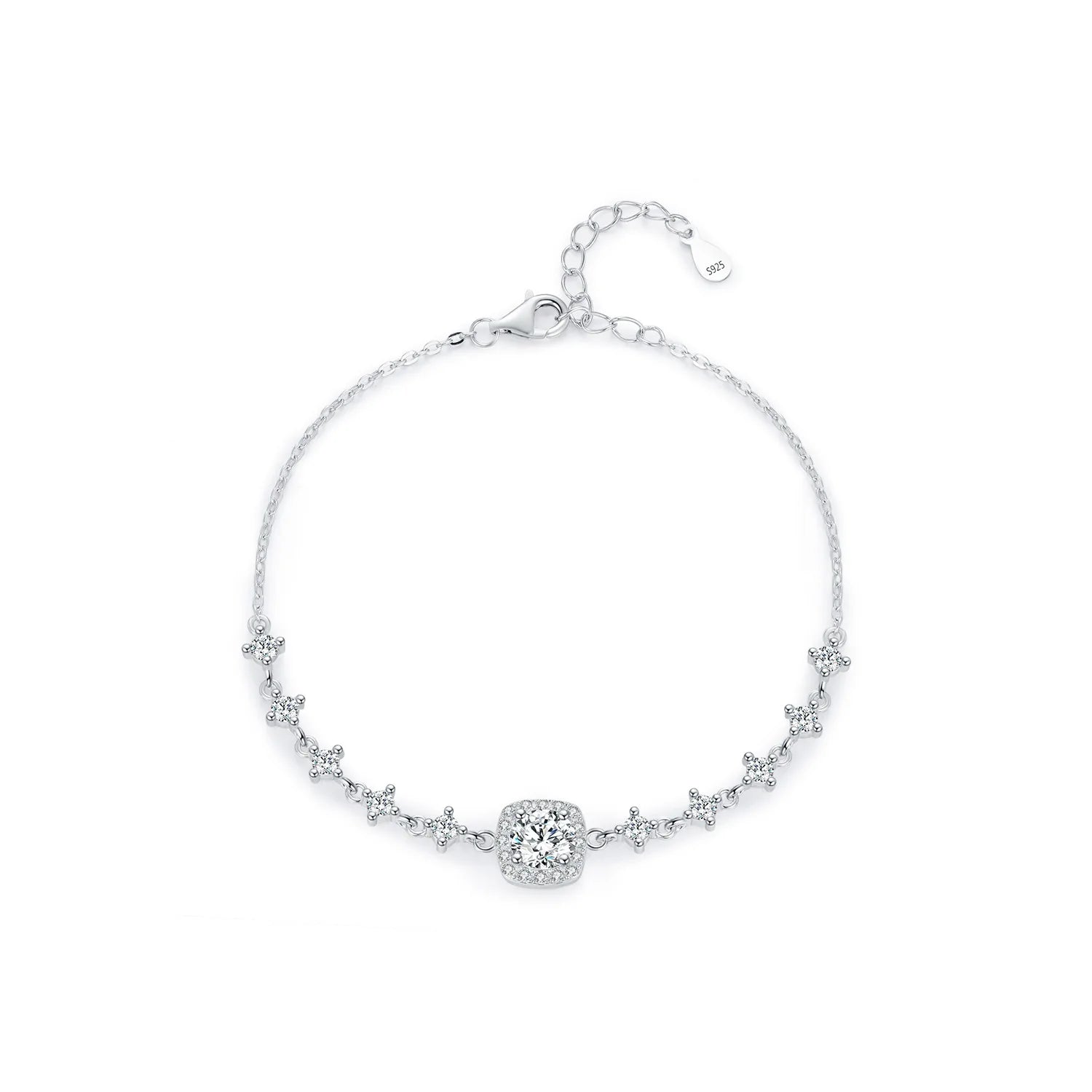 Light Luxury Geometric Bracelet S925 Silver VVS1 Clarity GRA Certified 0.8CT Moissanite Charm Bracelet for Engagement Jewelry