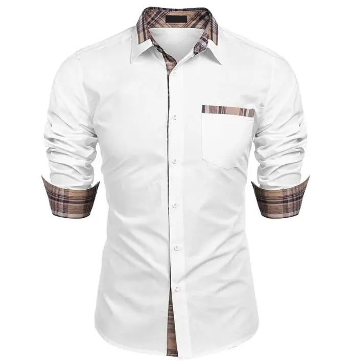 New Fashion Casual Plaid Shirt England Style Lapel Collar Polo T Shirts Long Sleeve Mens Cotton Shirts