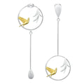 Lotus Fun Real 925 Sterling Silver the Bird Earrings Asymmetrical Dangle Earrings for Women Fine Jewelry