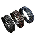 H048 Wholesale Pulsera De Cuero Para Hombre Multi-layer Leather Alloy Magnetic Buckle Men Handmade Rope Woven Bracelets Jewelry