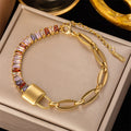 Wholesale New Titanium Steel Women Colored Diamond Crystal Lock Butterfly Heart Bracelet