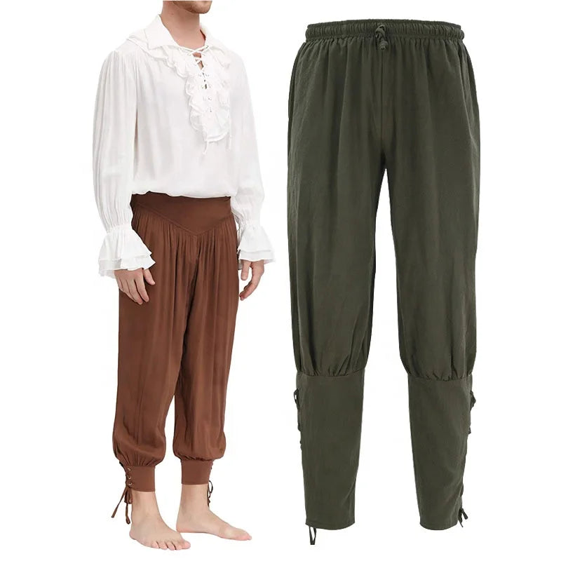 Mens Baggy Hippie Pants Medieval Clothing Viking Ankle Banded Trousers Renaissance Shirt Pirate Costume Gothic Harem Pants
