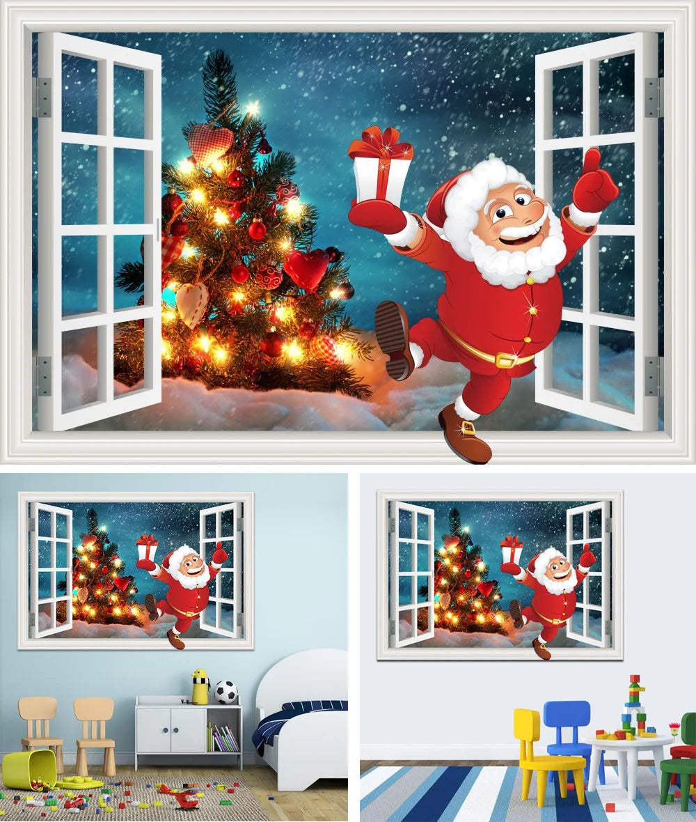 Custom Logo Christmas Wall Hanging Santa Claus Christmas Tree Snow Scene Home Holiday Decoration Tapestry