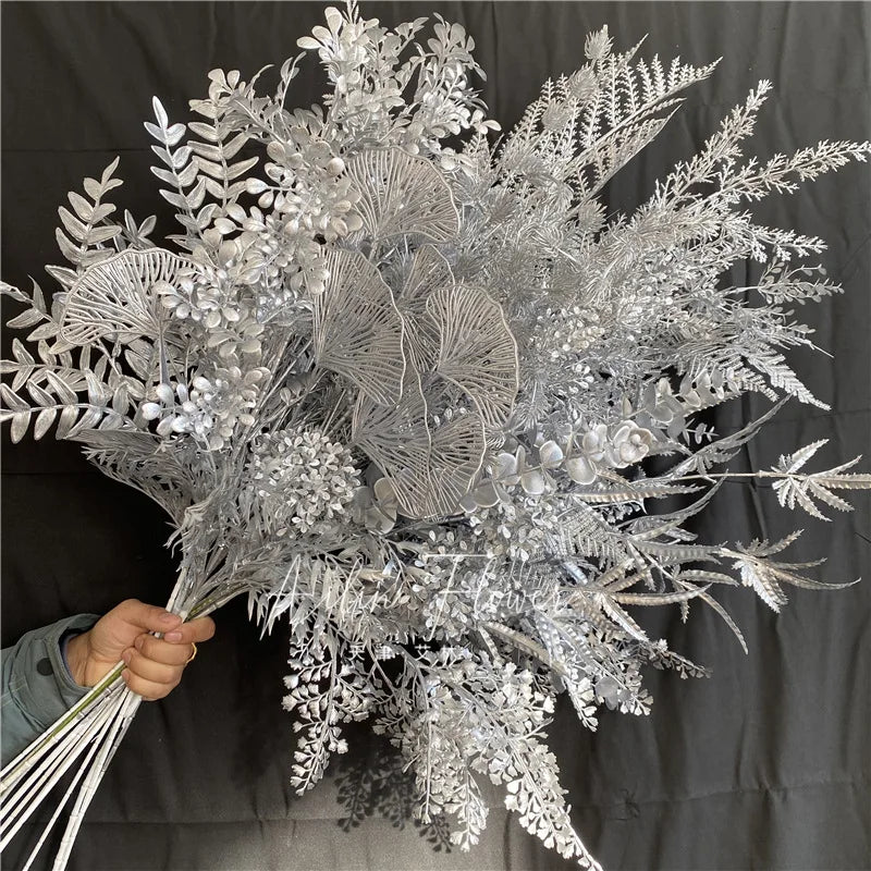 O-X729 Wholesale Wedding Decoration Silver Flowers Branch Hanging Flowers Long Stem Artificial Plants for Floral Arrangement