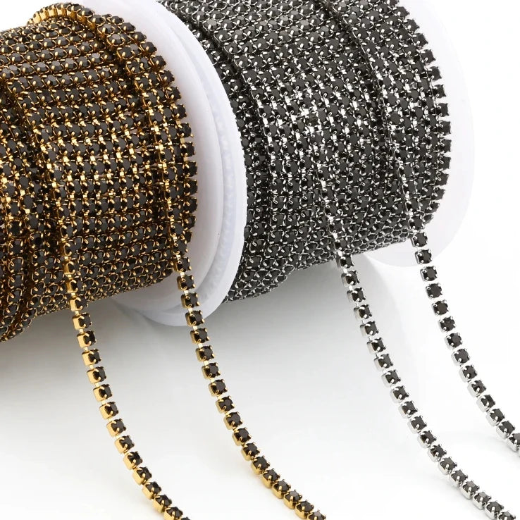 Shiny Black Diamond Crystal Chain for Women Men Delicate Stainless Steel Gold Plated Tennis Chain Link for DIY Jewelry