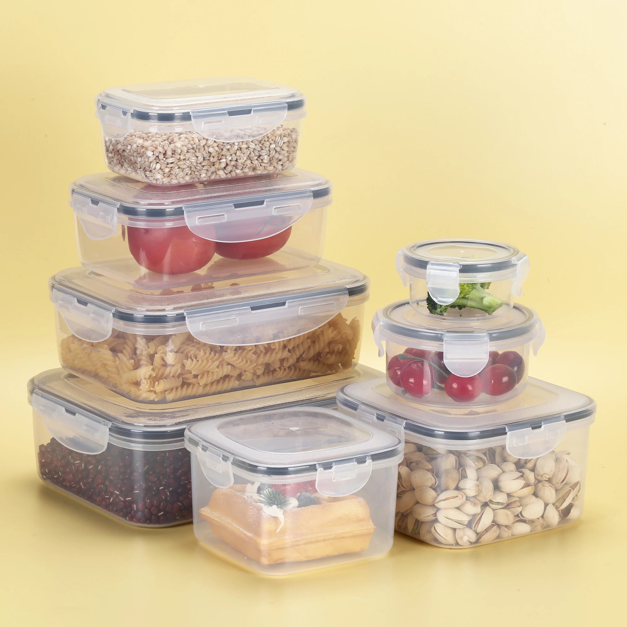 Reusable Plastic Food Fresh Keeping Boxes 8pieces Airtight Food Storage Containers with Lids Plastic Bento Boxes