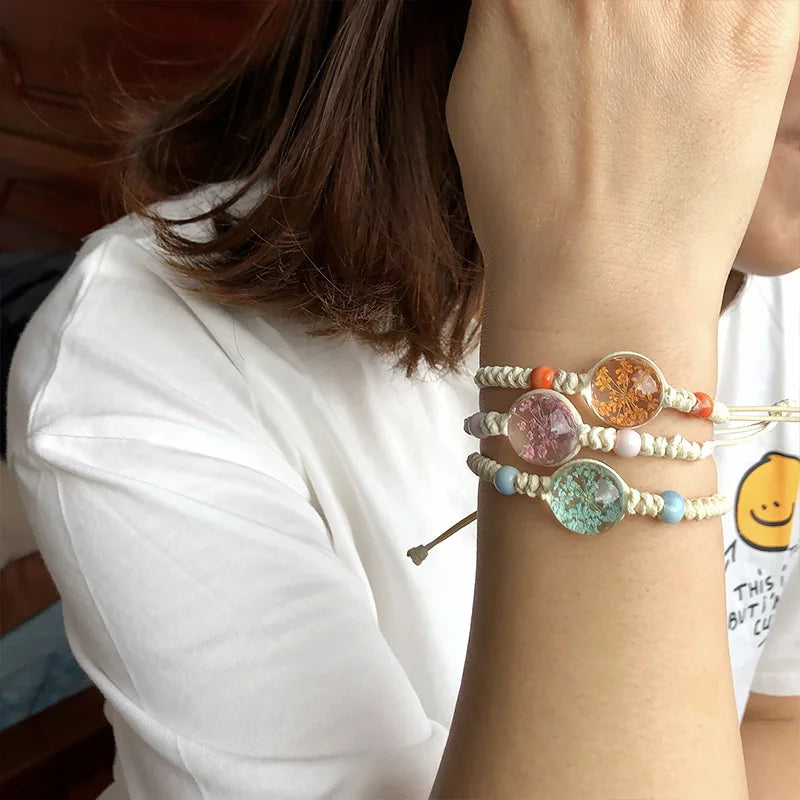 Sweet Daisy Dandelion Flower Bracelet Ceramic Beads Hand-weave Adjustable Bracelet for Women Girls