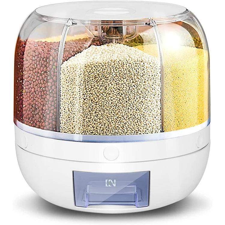 6KGS 360 Degree Rotating Kitchen Plastic Food Storage Container Sealed Rice Dispenser