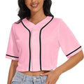 Women's Crop Top Baseball Jersey Button-down V-neck Short-sleeved T-shirt Girls Cute Summer Top Softball Shirt