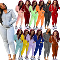 Custom Logo New Women Two-Piece Set Sweatsuit Set Solid Color Zipper Fly Long Sleeve Hooded Jogger Set Tracksuit