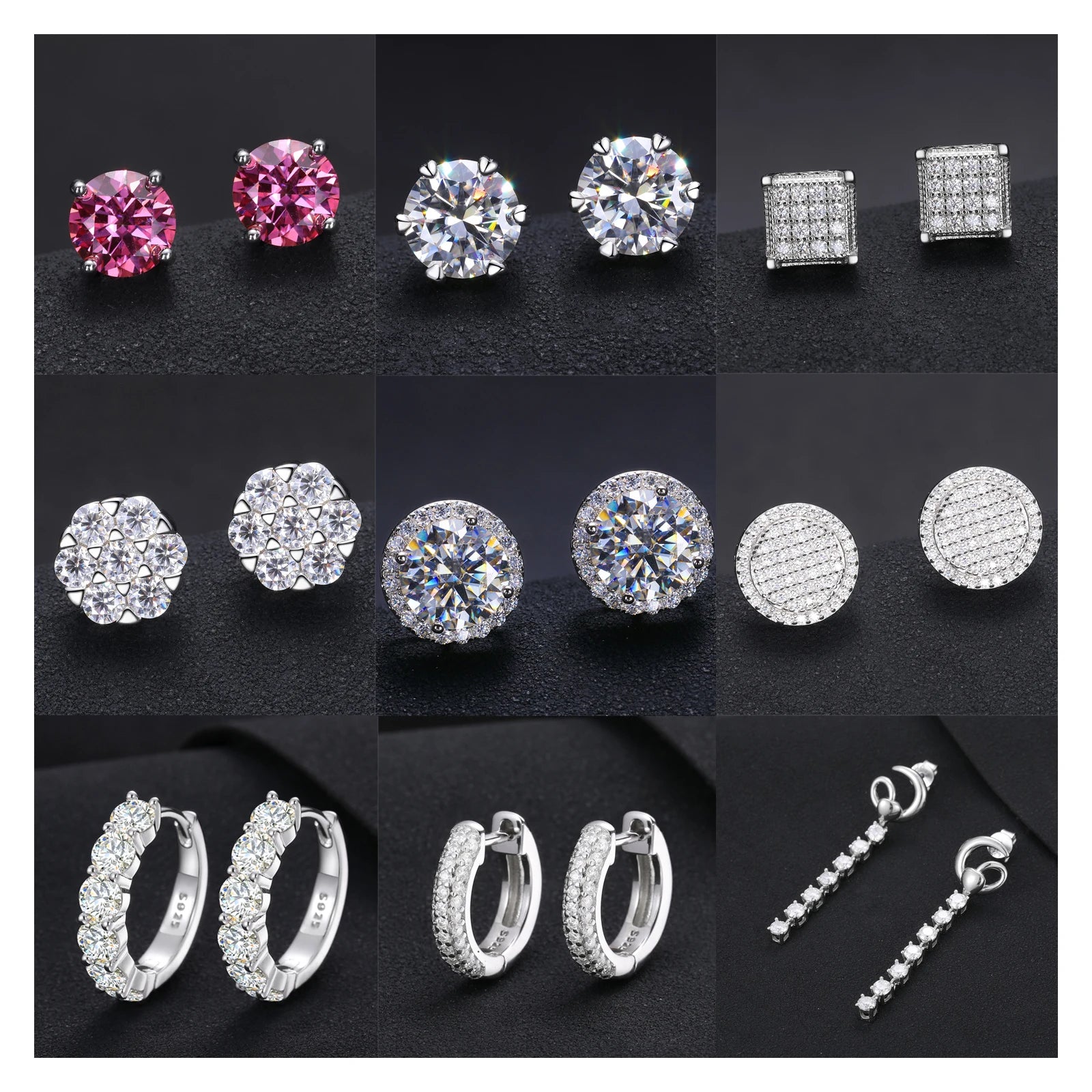 Luxury 925 Sterling Silver VVS D Moissanite Stud Earrings Classic Screw Back Multi-Style Jewelry for Men and Women