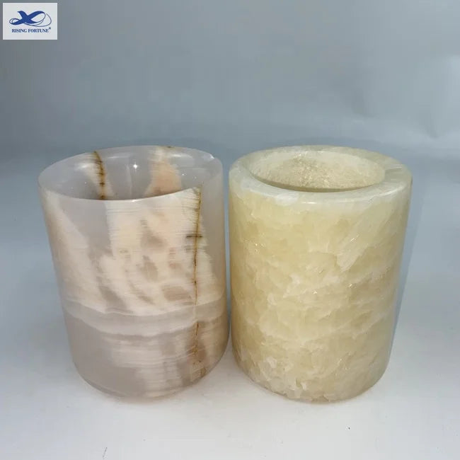 Wholesale Creative Modern Style Home Decoration Handmade Customization Logo Printing Natural Clear Onyx Candle Jar With Lid