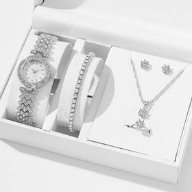 2024 Luxury Women's Quartz Watch with Stylish INS Band Fashionable Ladies Gem 5-Piece Jewelry Set Wholesale