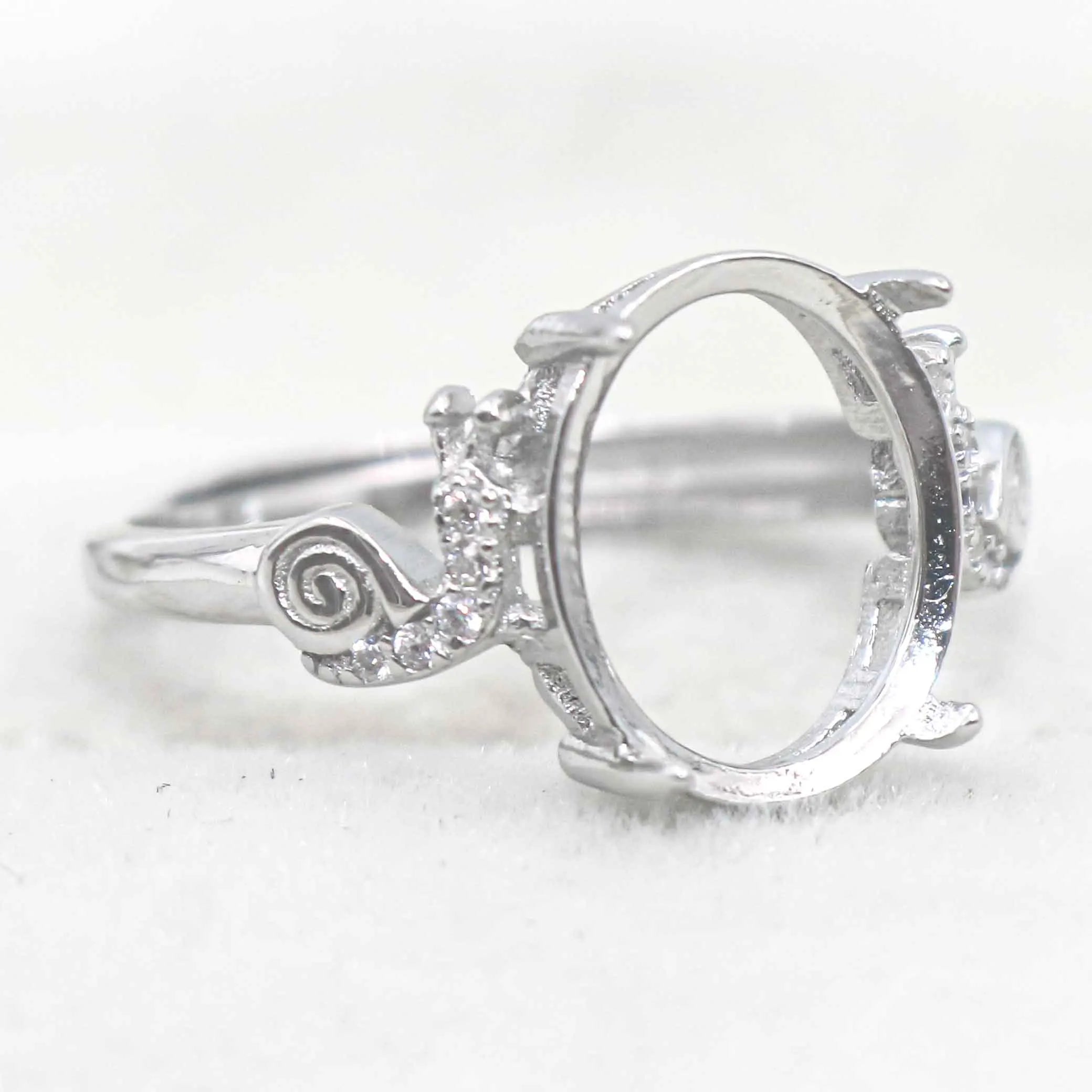 Sterling Silver 10*12mm Semi Mount Ring Empty Frame Blank Support Setting S925 Base Holder Without Center Stone for DIY Inlay