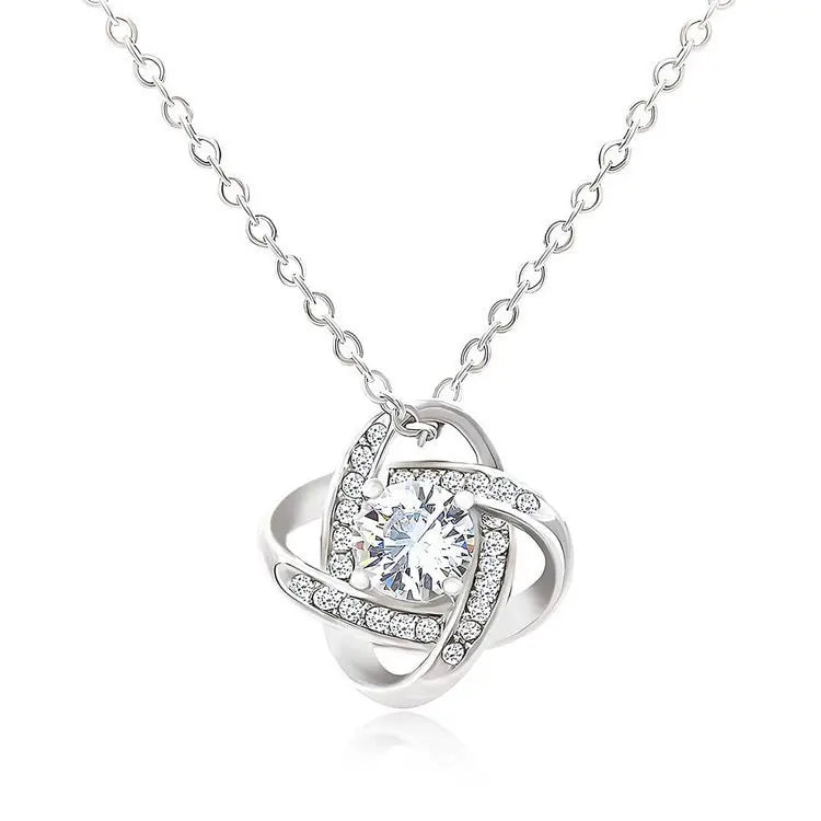 Valentine's Day Shiny Crystal  Zircon Stainless Steel Pendant  Necklace Fashion Insert Zircon Love Knot Necklace for Women