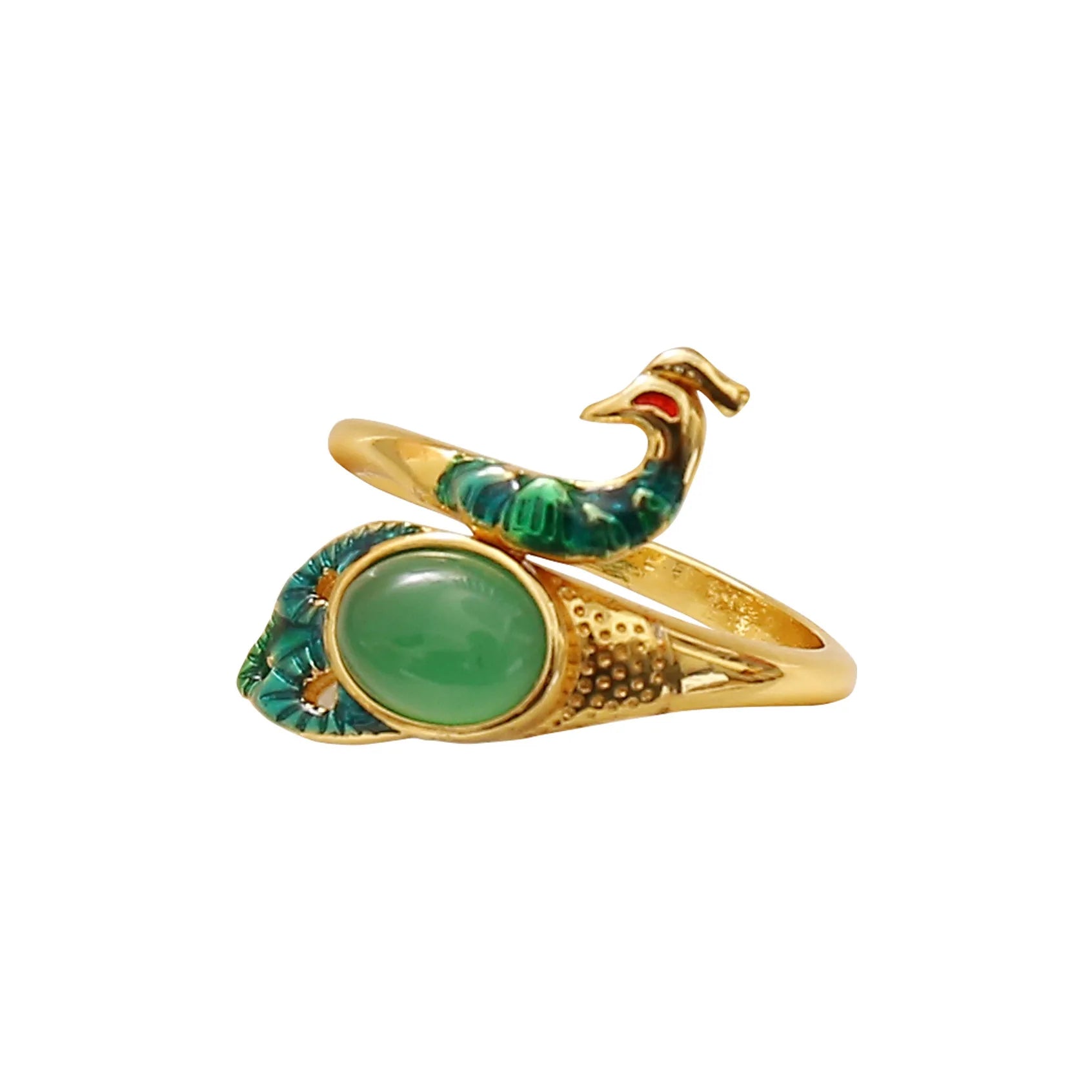 Wholesale Female Make Fashion Brass Alloy Open Cuff Finger Ring Peacock Charm Glass Stone Crystal