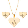 Fashion Stainless Steel Love Heart Gold Jewelry Sets for Girls Heartbeat Necklace Earrings Set
