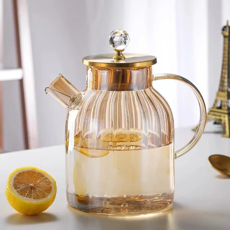 Wholesale 1.5L Tea Pots & Kettles Glass Jug Water Pitcher With Lid Borosilicate Glass Pitcher Set for Fruits Juice Coffee Beer