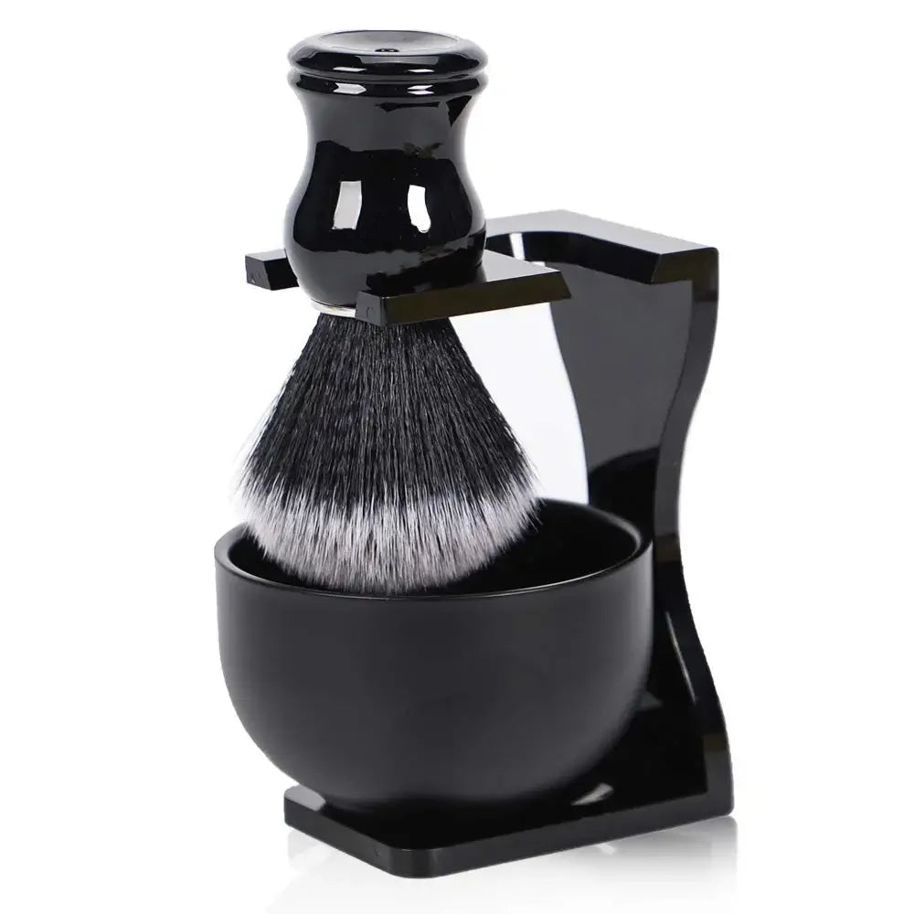 JDK Hot Selling Vintage Men's Shaving Brush Kit Vegan Acrylic Stand Steel Bowl Black Convenient Beard Grooming Care Set