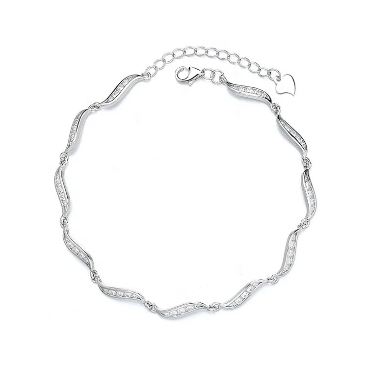 Yaeno Jewelry Wave Charm Bracelet in Pure Silver 925 Seed Design Bracelet Jewelry for Women