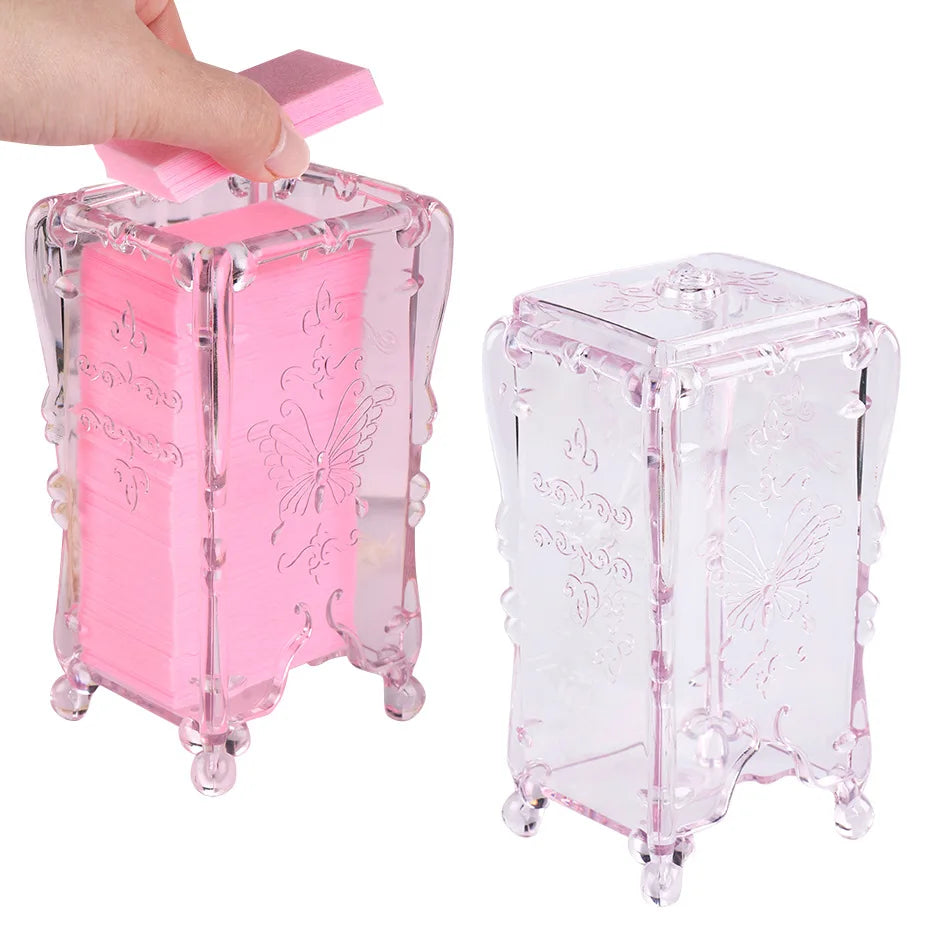 Nail Storage Box Clear Pink Butterfly Acrylic Nail Wipes Cotton Pad Container Makeup Manicure Organizer Holder Nail Tools