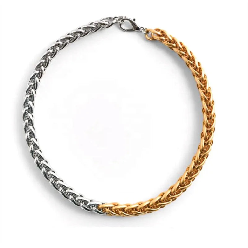Hip-Hop Style Two Tone Chunky Gold Chain Necklace Fashionable Stainless Steel Accessory