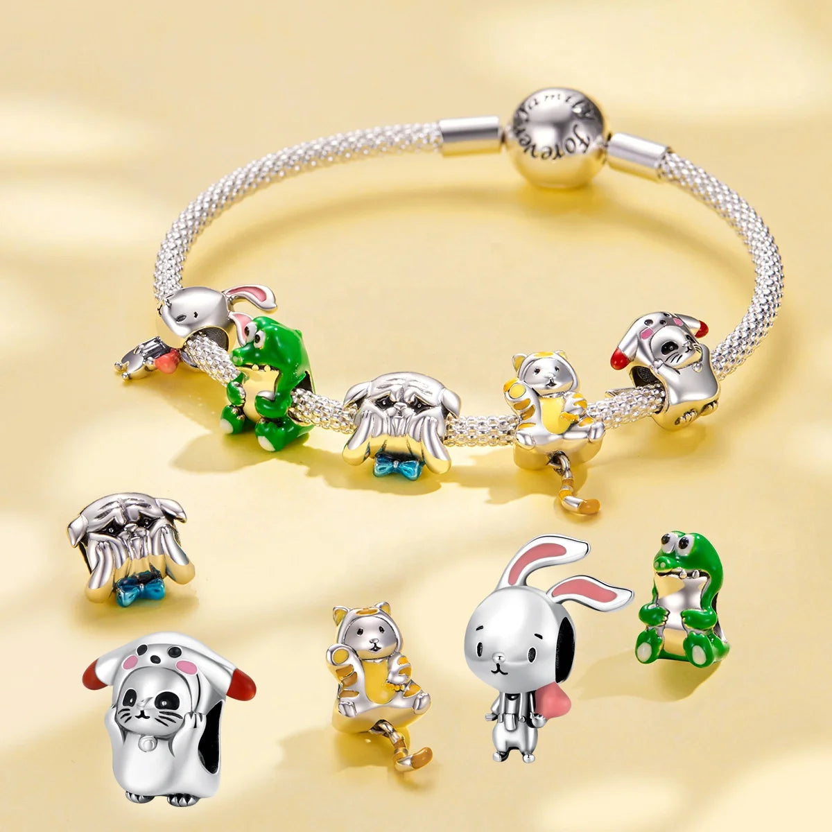 Cute Rabbit Sterling Silver Zircon Charms NGTC Certified Unisex Multiple Sizes for DIY Bracelets & Jewelry Making