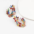 Bohemian Colorful Rhinestone Flower Dangle Earrings Fashion Crystal Diamond Leaf Shaped Stud Earrings for Women