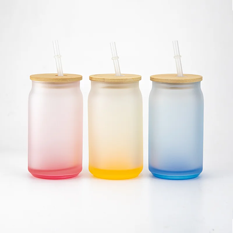 16oz Sublimation Frosted Wine Glass with Lids for Heat Press Sublimation Coated for Glass Colorful Mugs
