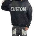 Y2K Streetwear Custom High Quality Vintage Distressed Rhinestone Print Sweatshirt Hoodie Oversized Heavyweight Retro Wash Hoodie