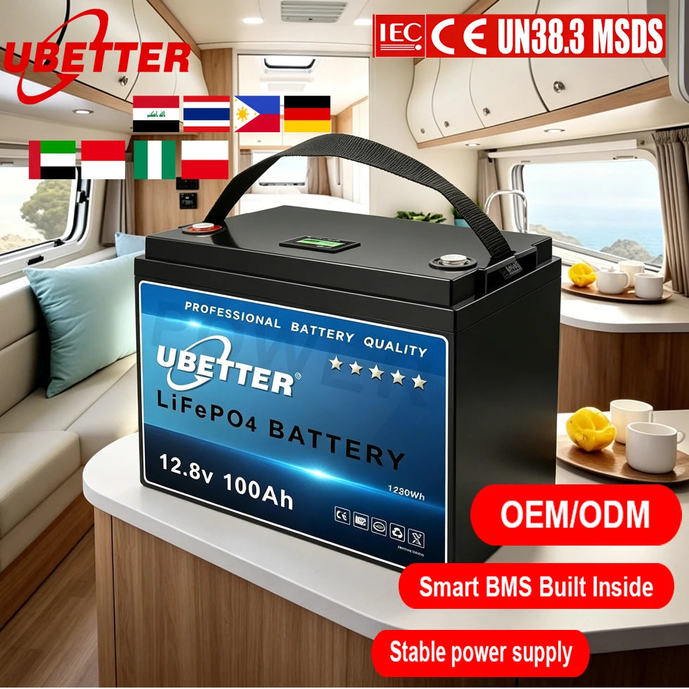 2026 Best Selling Ubetter LiFePO4 12V/24V 50-400Ah Rechargeable Batteries Built-in BMS Portable Power for Home Industrial Use