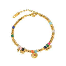 New Colorful 18K Gold Plated Bracelet Round Pendant Titanium Steel Natural Stone Fashion Jewelry Accessories Wholesale