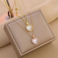 Stainless Steel 18k Gold Plated Love Heart Shape Necklace White Opal Heart Pendant Necklace