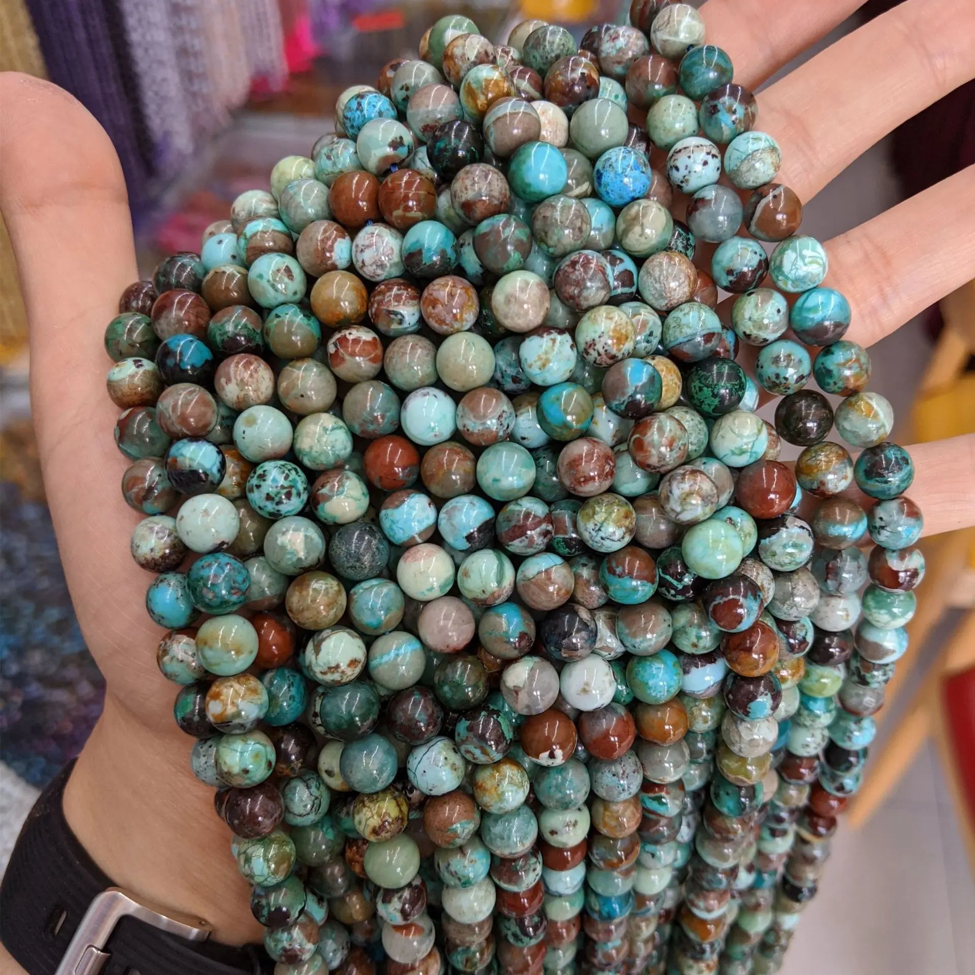 Natural Chrysocolla Stone Beads Marble Bead Strands Round Loose Gemstone Beads for Bracelet Necklace Jewelry Making