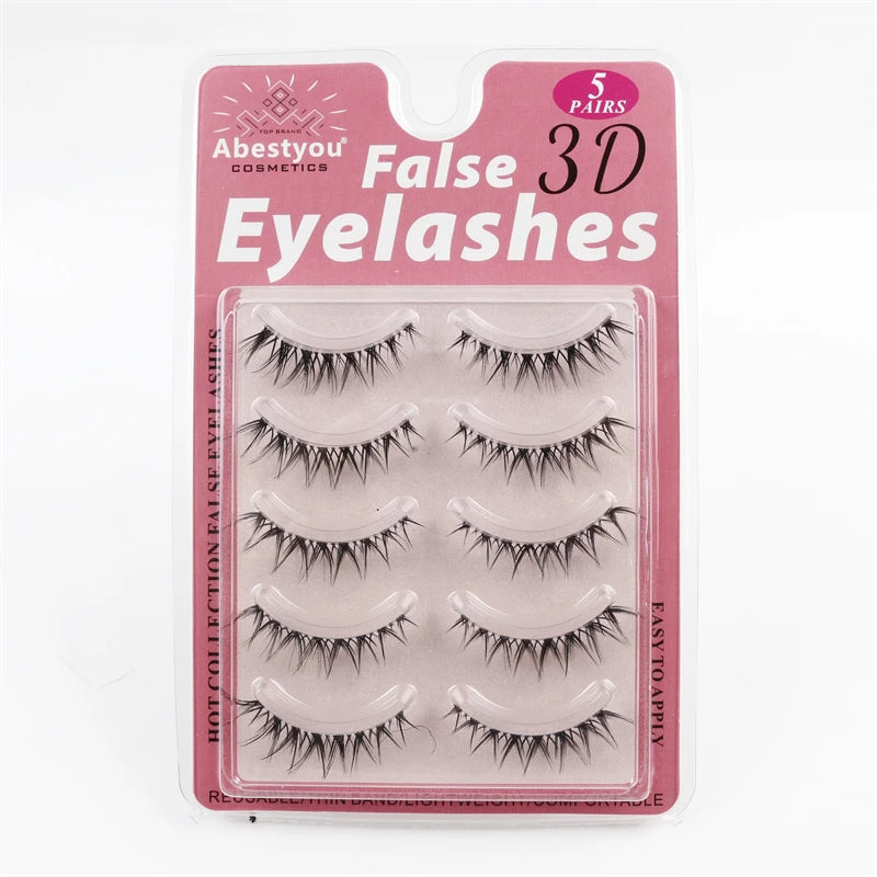 Abestyou 5 Pairs Multipack Small Eye Half Lashes Eyelashes Short Natural Thin clear Invisible Band Human Hair Individual Lashes
