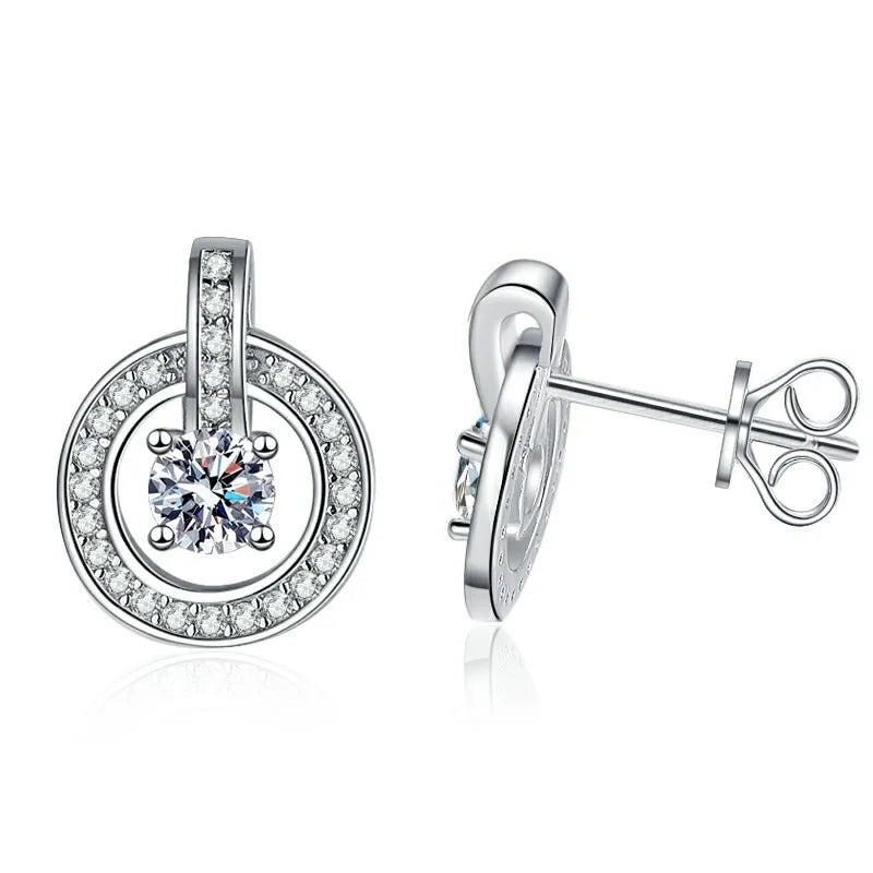 Hotsale Round Lock Design Iced Out 0.3ct*2 Moissanite Stud Earrings 925 Sterling Silver Luxury Moissanite Earrings for Women