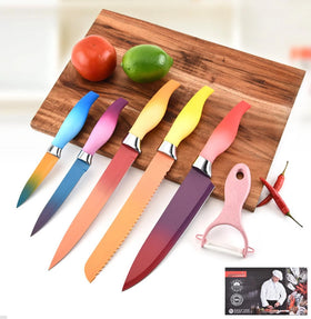 6-Piece Craftsman Stainless Steel Chef Knife Set with Ambidextrous Non-Stick Silicone Handles Custom Logo Colorful Design