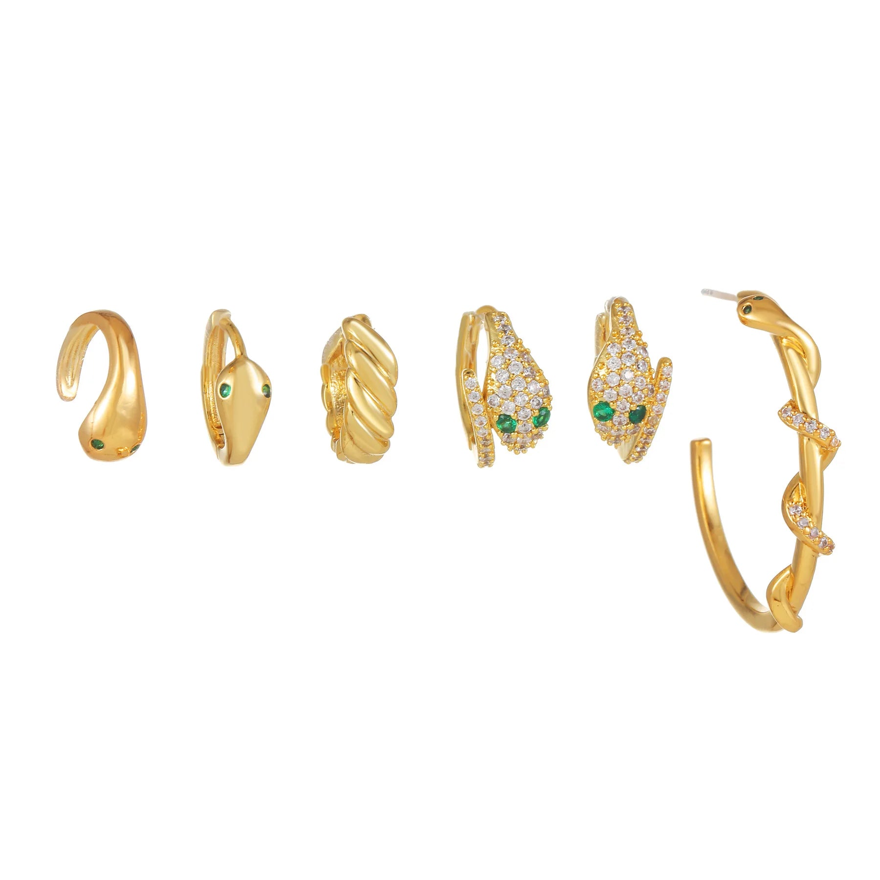 ZUOLA Factory Wholesale Custom Gold Plated 6pcs Stud Snake Shape Zircon Earrings Set Fashion Jewelry for Women