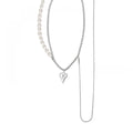 18k Stainless Steel Necklace Charm Natural Freshwater Pearl Splicing Chain Tassel Double Layer Necklace