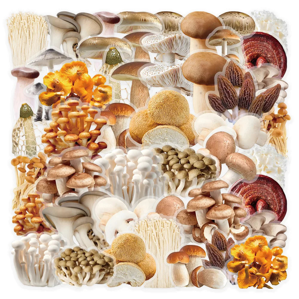 50PCS Waterproof transparent realistic mushroom sticker