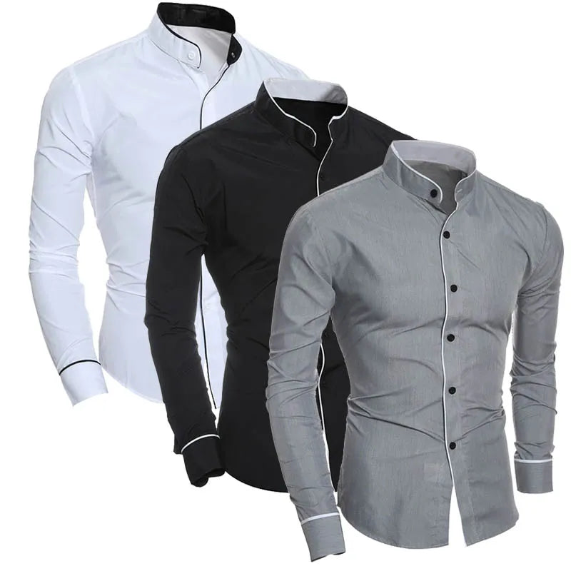 Men's Spring Casual Stand Collar Shirts Long Sleeve Digital Printing Polyester Fabric Eco-Friendly Breathable Sale Guaranteed