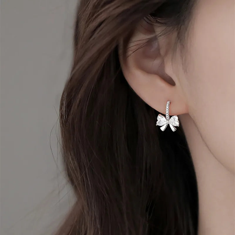 Luxury 925 Sterling Silver Earrings Jewelry Trendy Design Sweet Butterfly Bow Silver Stud Earrings for Daily