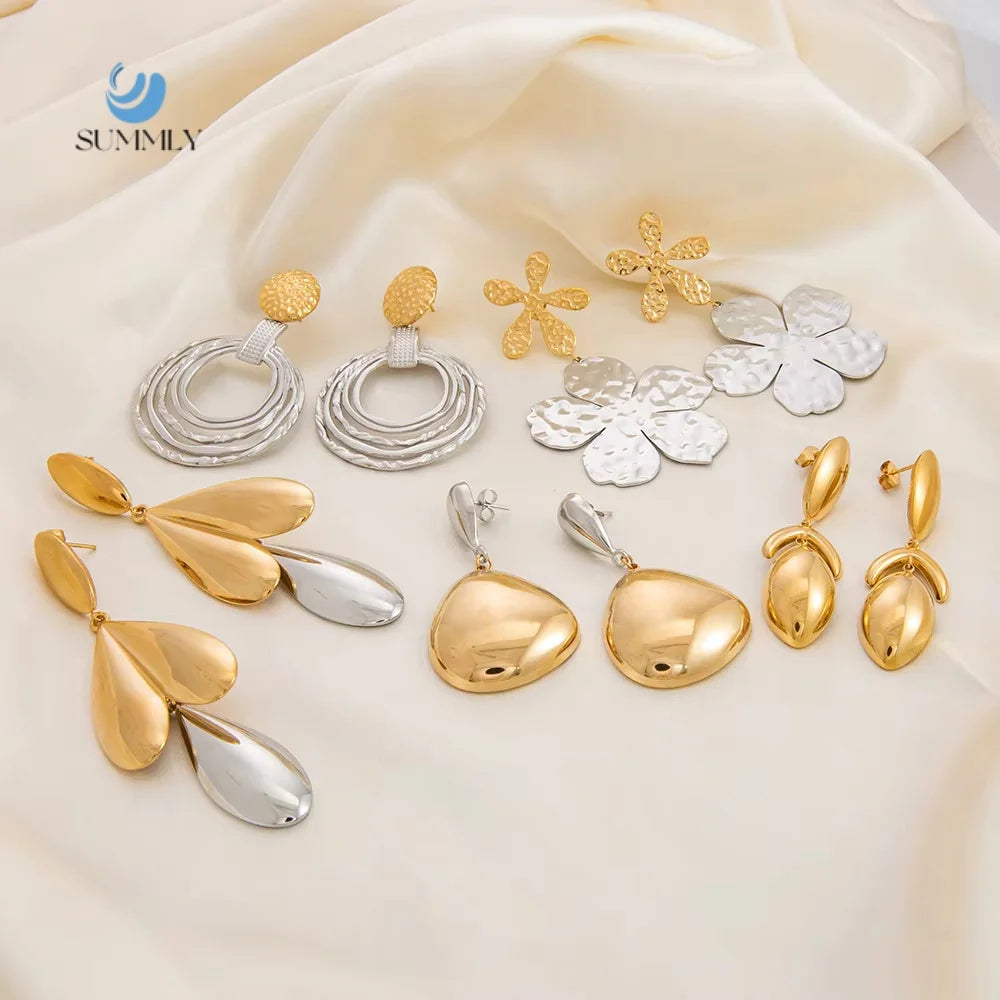 SUMMLY Vintage Wholesale Simple Two Color Spliced Geometric Patterns 18K Gold Plated Stainless Steel Earrings Fashion Jewelry