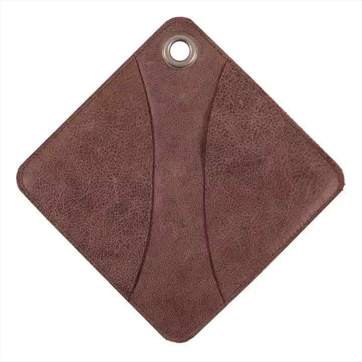 Wholesale Kitchen Towels and Potholders Handmade Rustic Leather Hot Pot Pad Leather Potholder With Pocket