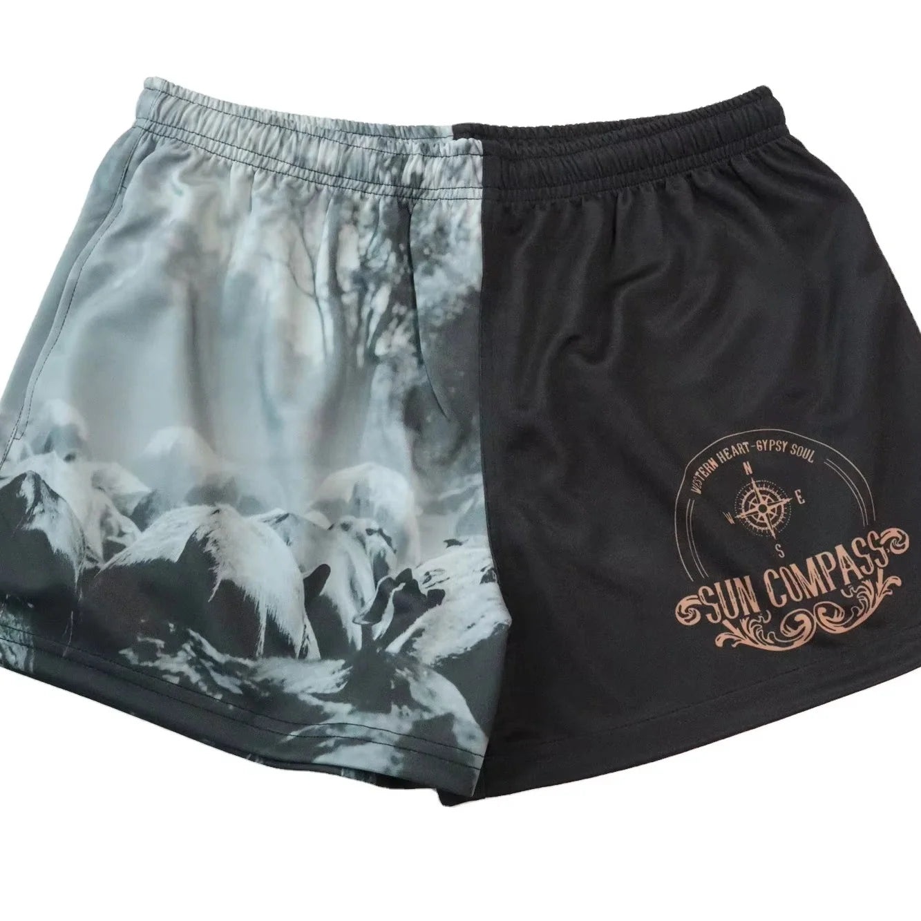 Factory Direct Customised Logo Mid Waist 100% Polyester Digital Printed Two Tone Sport Footy Rugby Outdoor Mens Mesh Shorts