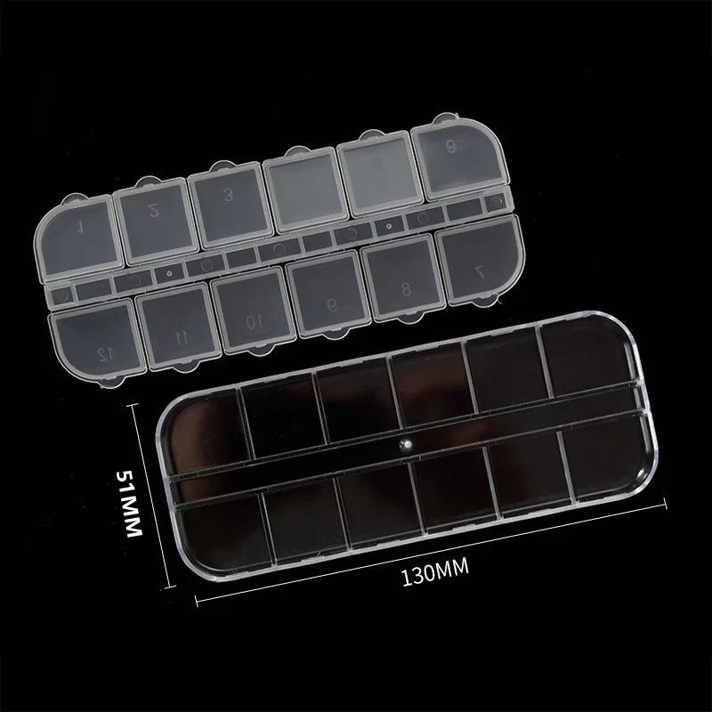 BWEAR 12 Grids Compartment Nail Art Storage Case Rhinestone Beads Jewelry Accessories Transparent Plastic Empty Container Box