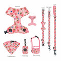 Custom Fashion Strawberry Print Multi-piece Dog Harness Set Dog Leash Collar Poop Bag Holder