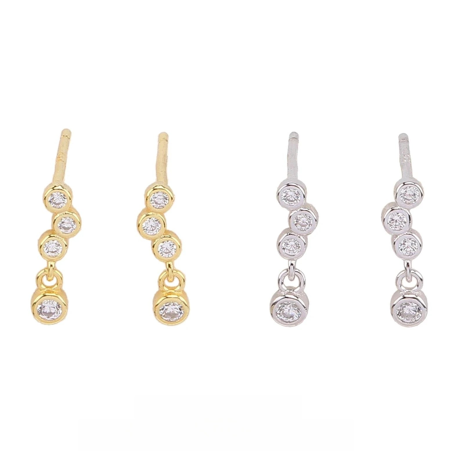 Round Cubic Zirconia Bubbles Shape Drop Elegant Jewelry 925 Sterling Silver Stud Earrings Women