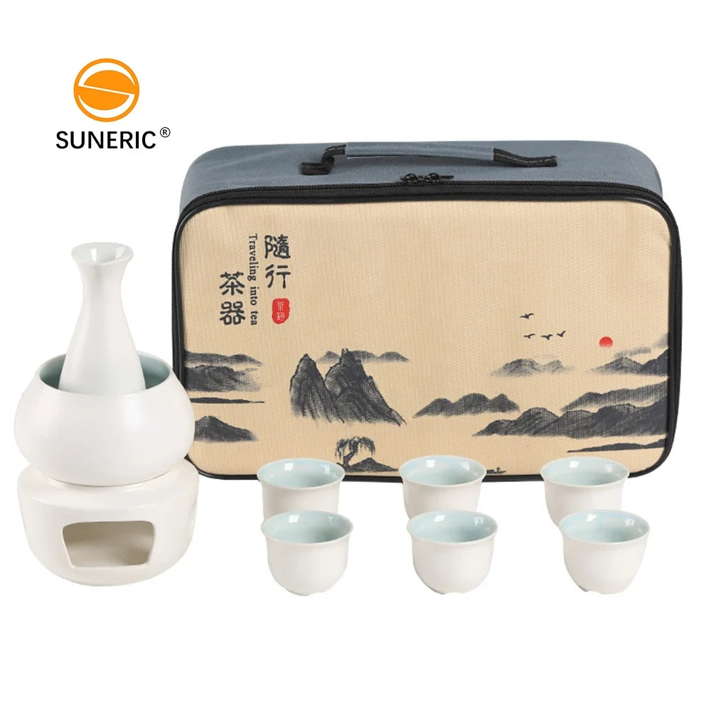 Portable Custom Japanese Ceramic Vintage Sake Pot and Cup Set with Gift Box for Business Gifts