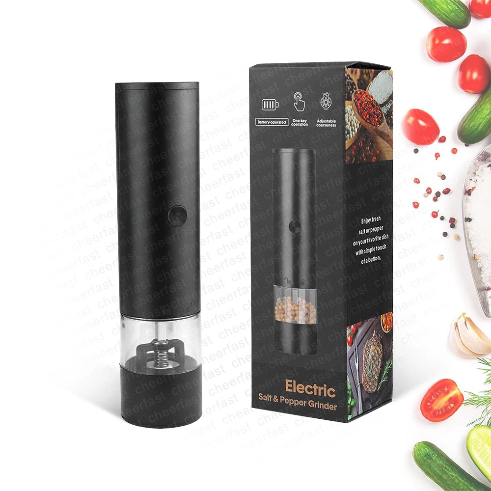 USB Rechargeable Electric Grinder Automatic Adjustable Plastic Metal Mill for Pepper & Sea Salt Bottle Packing Battery Box